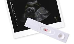 positive pregnancy test with a baby scan